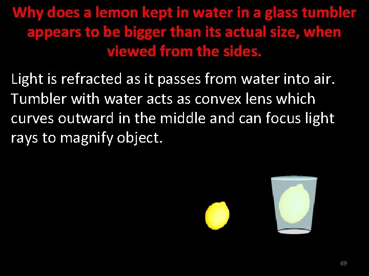 Why does a lemon kept in water in a glass tumbler appears to be