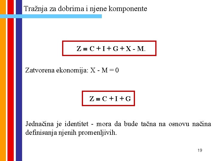 Tražnja za dobrima i njene komponente Z º C + I + G +