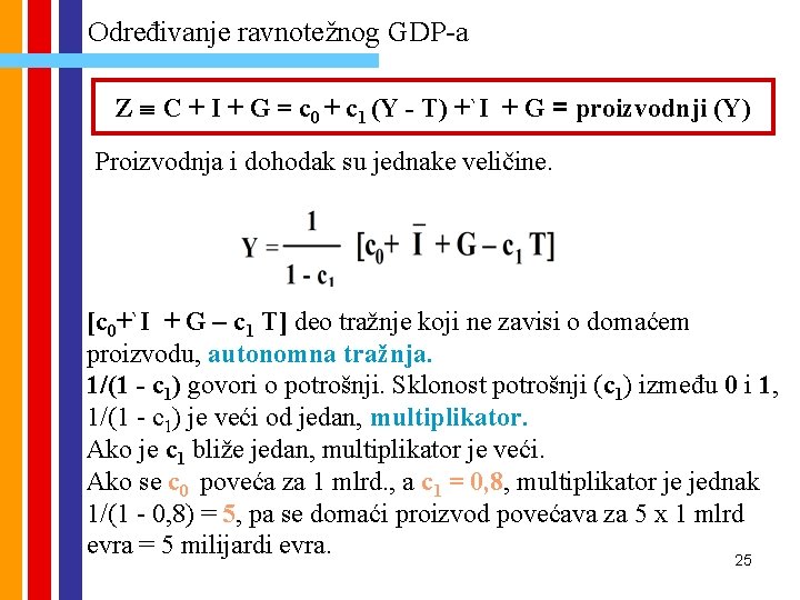 Određivanje ravnotežnog GDP-a Z º C + I + G = c 0 +