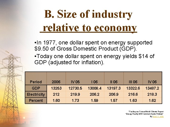 B. Size of industry relative to economy • In 1977, one dollar spent on