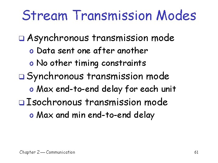 Stream Transmission Modes q Asynchronous transmission mode o Data sent one after another o