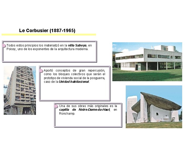 Le Corbusier (1887 -1965) Todos estos principios los materializó en la villa Saboya, en