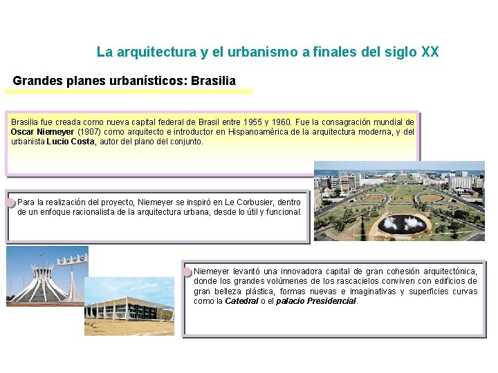 La arquitectura y el urbanismo a finales del siglo XX Grandes planes urbanísticos: Brasilia