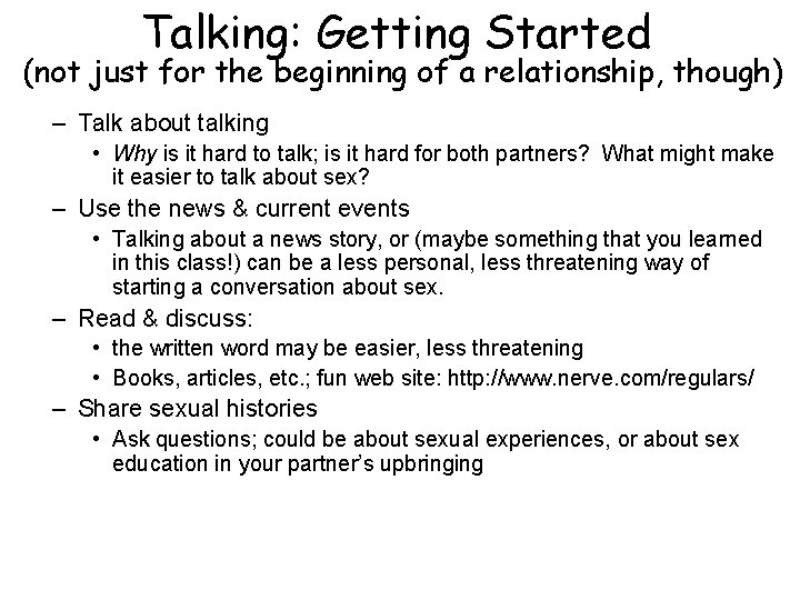 Talking: Getting Started (not just for the beginning of a relationship, though) – Talk