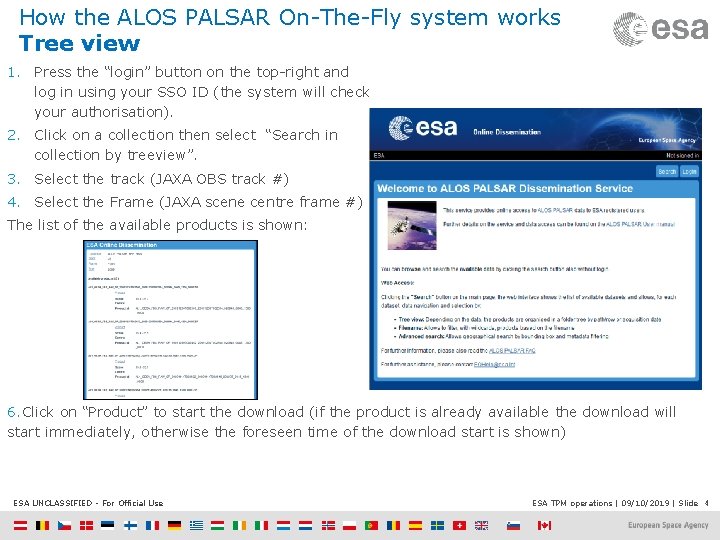 How the ALOS PALSAR On-The-Fly system works Tree view 1. Press the “login” button
