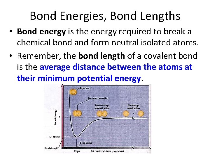 Bond Energies, Bond Lengths • Bond energy is the energy required to break a