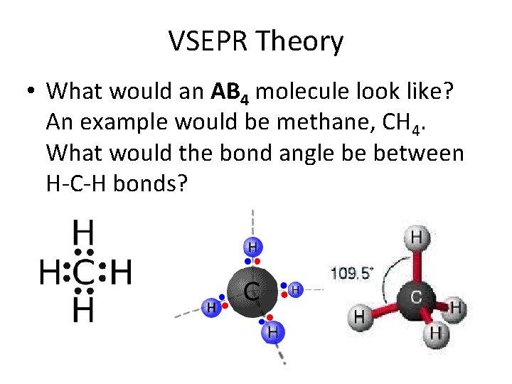 VSEPR Theory • What would an AB 4 molecule look like? An example would