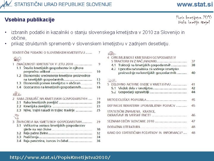 Vsebina publikacije • • izbranih podatki in kazalniki o stanju slovenskega kmetijstva v 2010