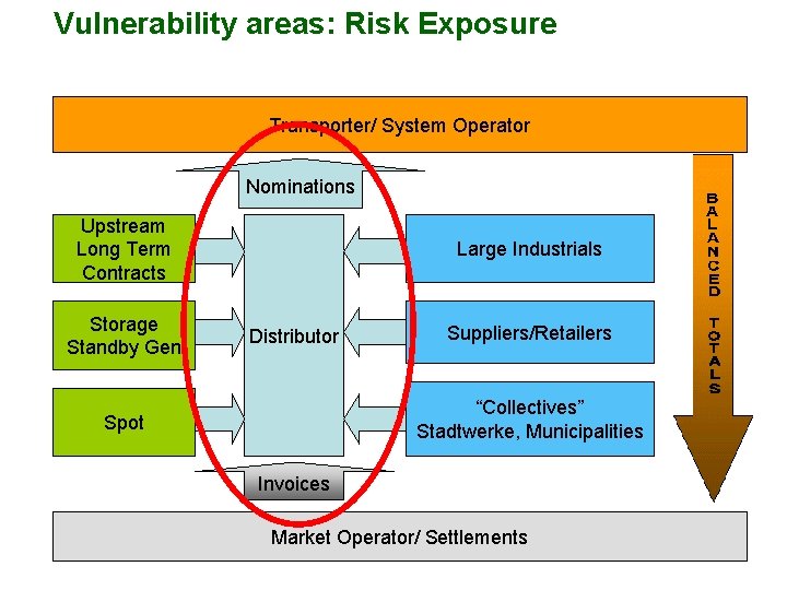 Vulnerability areas: Risk Exposure Transporter/ System Operator Nominations Upstream Long Term Contracts Storage Standby