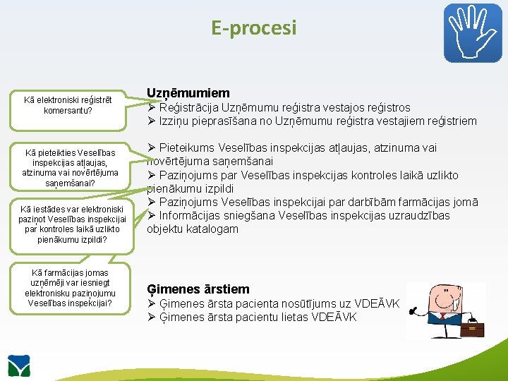 E-procesi Kā elektroniski reģistrēt komersantu? Kā pieteikties Veselības inspekcijas atļaujas, atzinuma vai novērtējuma saņemšanai?