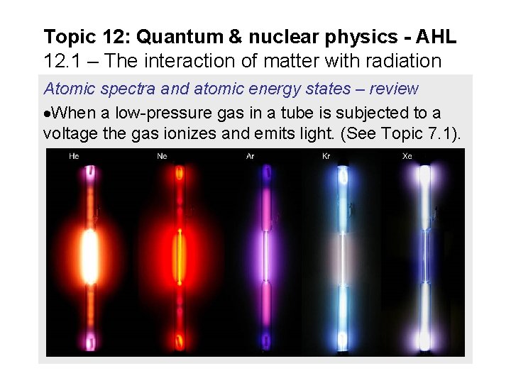 Topic 12: Quantum & nuclear physics - AHL 12. 1 – The interaction of