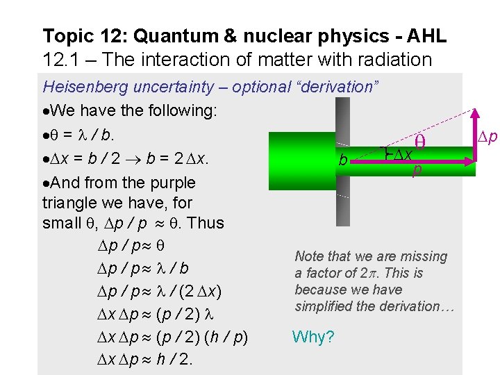 Topic 12: Quantum & nuclear physics - AHL 12. 1 – The interaction of