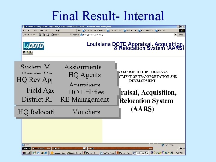Final Result- Internal System Manager Assignments Report Manager. HQ Agents HQ Rev Appraisers Field