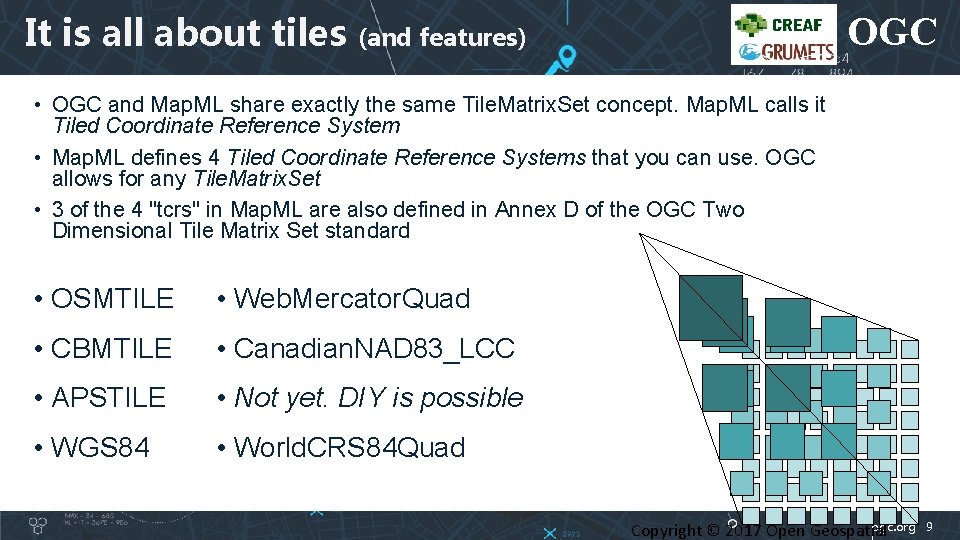 It is all about tiles OGC (and features) • OGC and Map. ML share