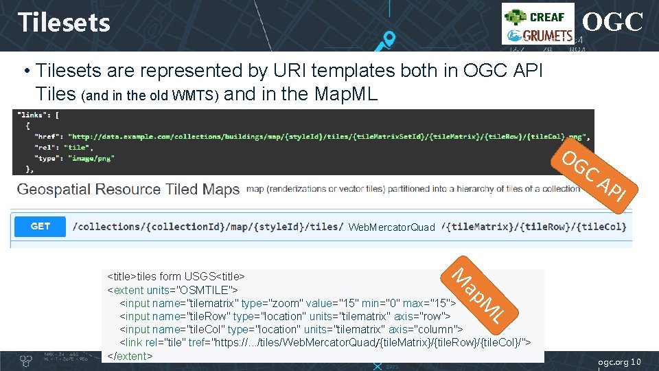 Tilesets OGC • Tilesets are represented by URI templates both in OGC API Tiles