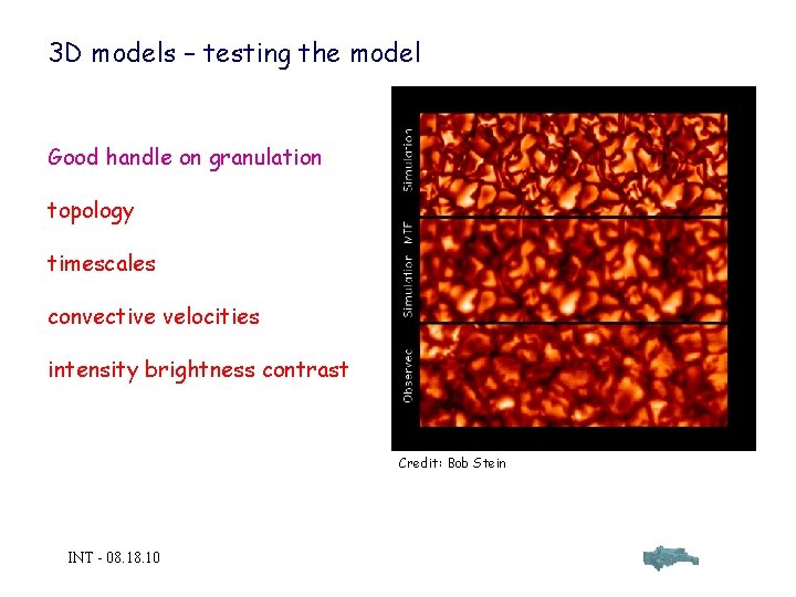 3 D models – testing the model Good handle on granulation topology timescales convective