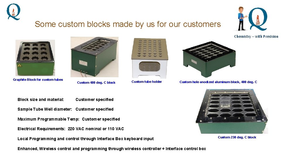 Some custom blocks made by us for our customers Chemistry – with Precision Graphite