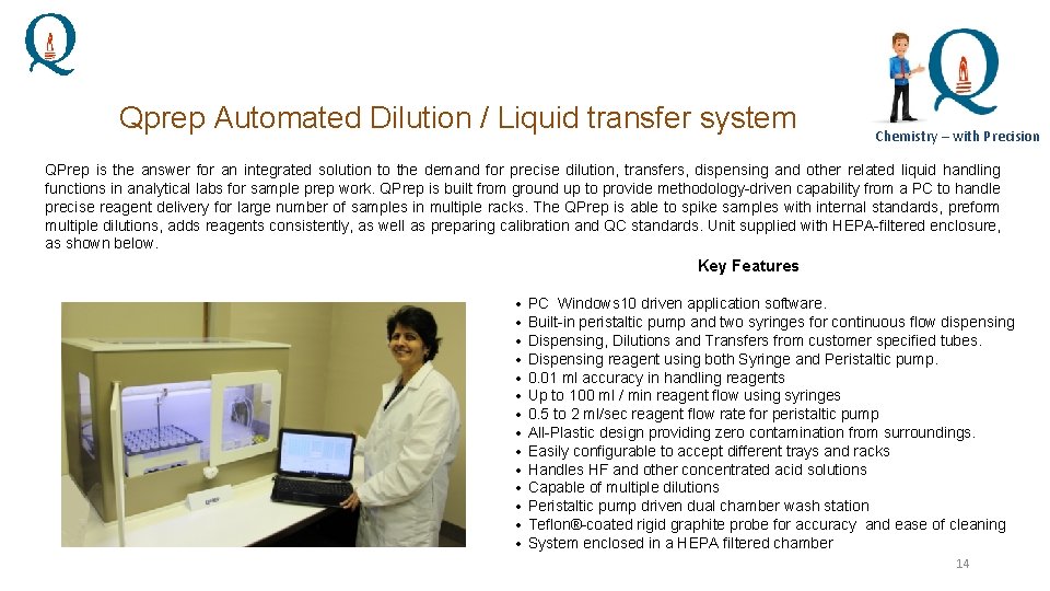 Qprep Automated Dilution / Liquid transfer system Chemistry – with Precision QPrep is the