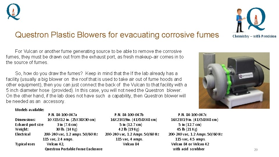 Questron Plastic Blowers for evacuating corrosive fumes Chemistry – with Precision For Vulcan or