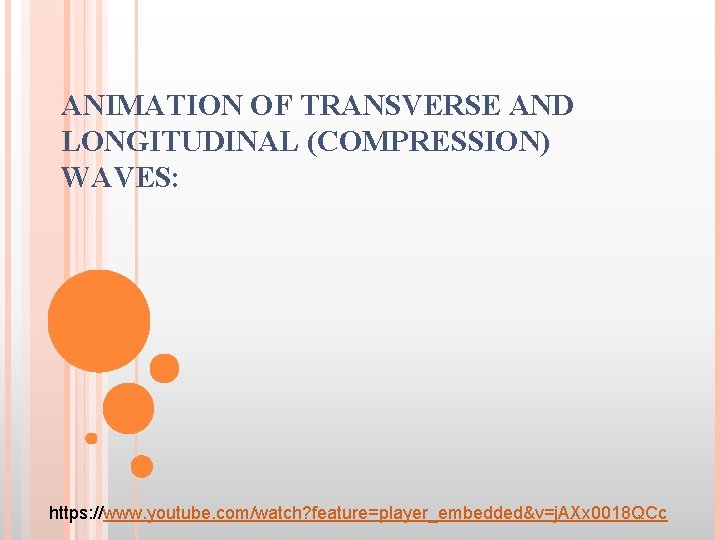 ANIMATION OF TRANSVERSE AND LONGITUDINAL (COMPRESSION) WAVES: https: //www. youtube. com/watch? feature=player_embedded&v=j. AXx 0018