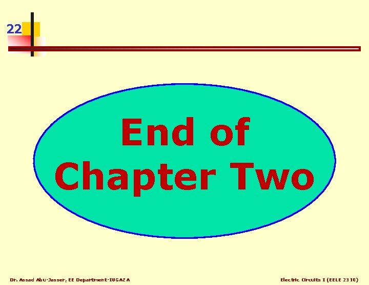 22 End of Chapter Two Dr. Assad Abu-Jasser, EE Department-IUGAZA Electric Circuits I (EELE