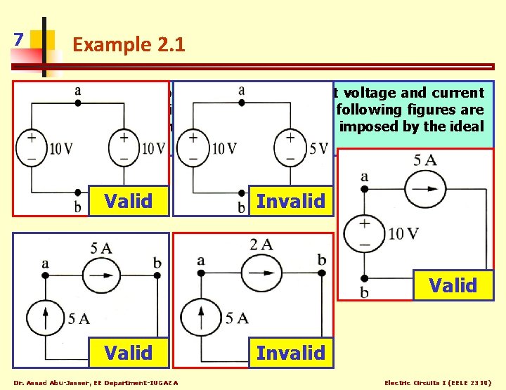 7 Example 2. 1 Using the definition of the ideal independent voltage and current