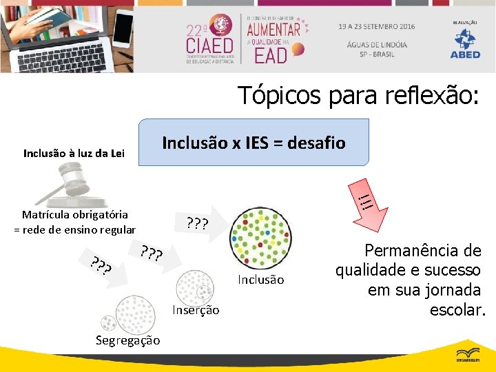 Tópicos para reflexão: Inclusão x IES = desafio Inclusão à luz da Lei !!!