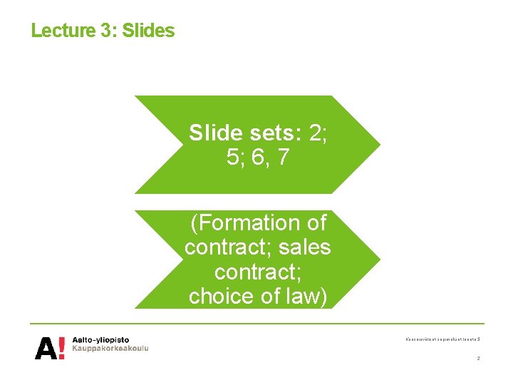 Lecture 3: Slides Slide sets: 2; 5; 6, 7 (Formation of contract; sales contract;