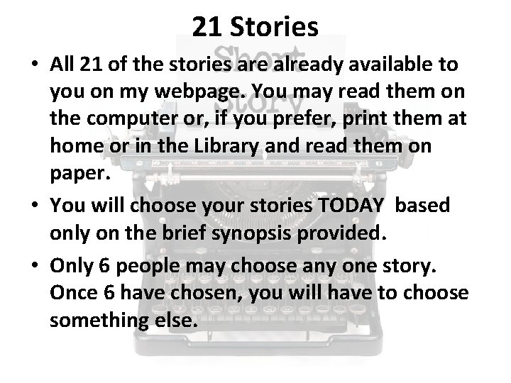 21 Stories • All 21 of the stories are already available to you on