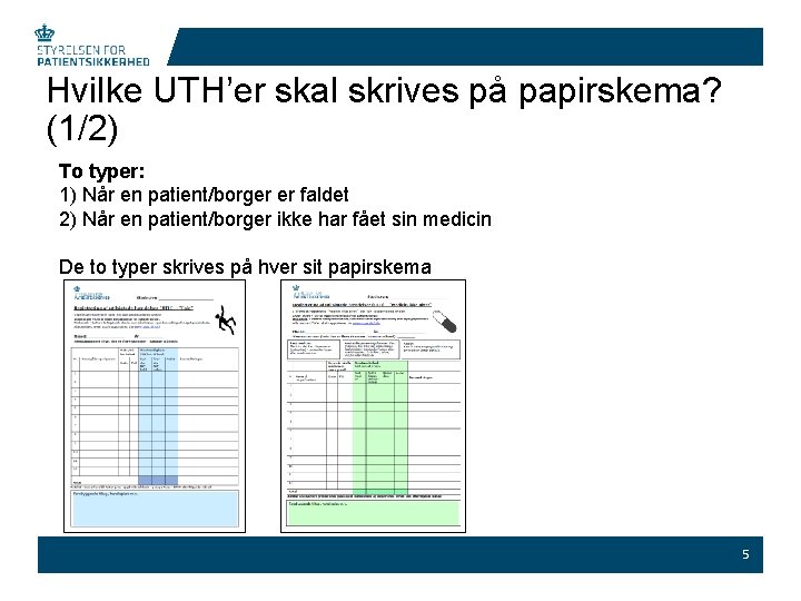 Hvilke UTH’er skal skrives på papirskema? (1/2) To typer: 1) Når en patient/borger er