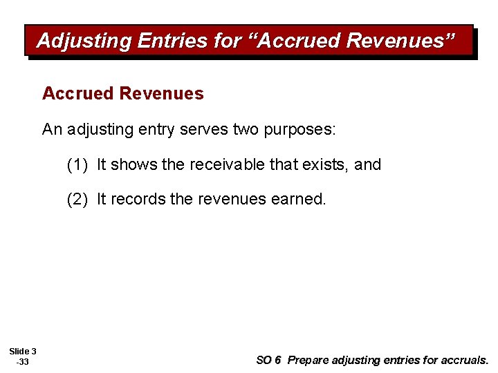 Adjusting Entries for “Accrued Revenues” Accrued Revenues An adjusting entry serves two purposes: (1)