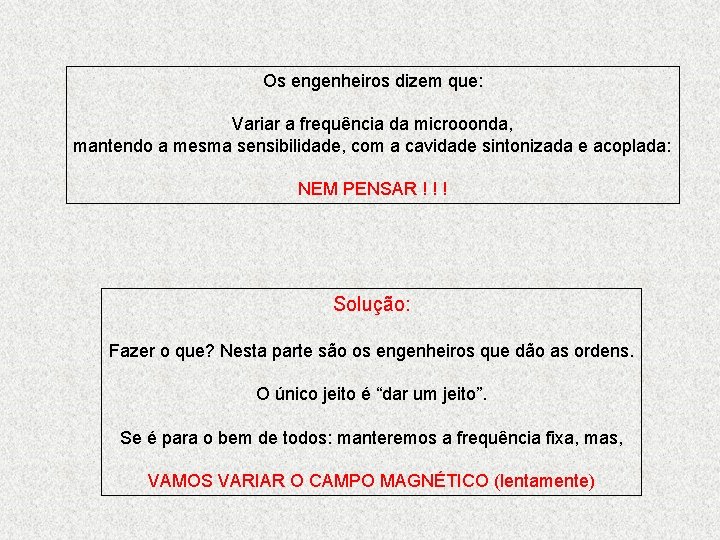 Os engenheiros dizem que: Variar a frequência da microoonda, mantendo a mesma sensibilidade, com