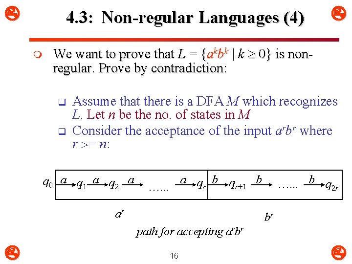 4. 3: Non-regular Languages (4) m We want to prove that L = 4. 3: Non-regular Languages (4) m We want to prove that L =
