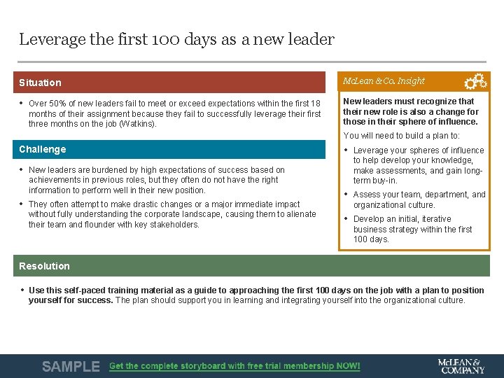 Leverage the first 100 days as a new leader Situation Mc. Lean & Co.