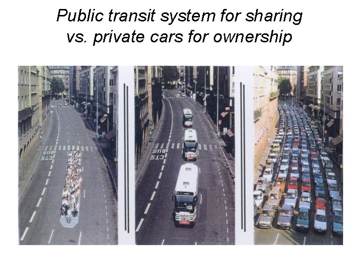 Public transit system for sharing vs. private cars for ownership 