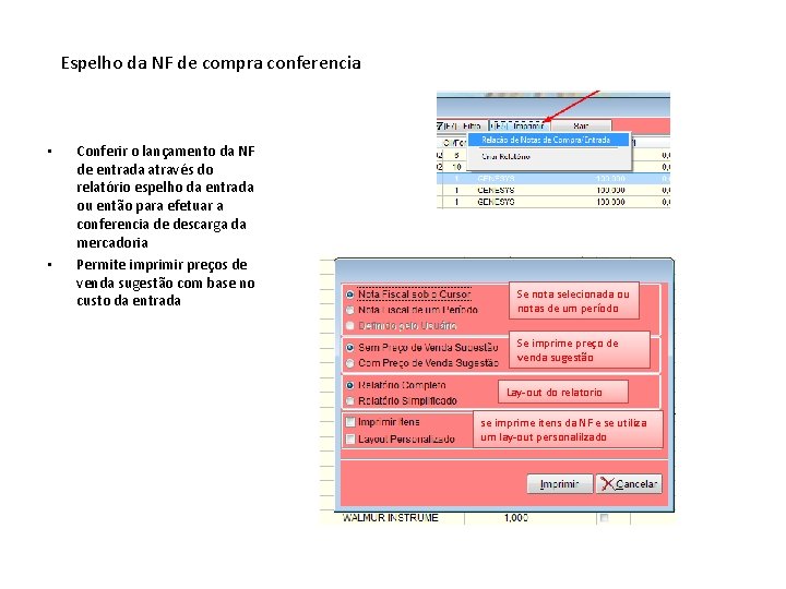 Espelho da NF de compra conferencia • • Conferir o lançamento da NF de