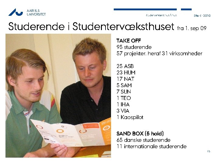 AARHUS UNIVERSITET Studentervæksthus Århus 11. 08. 09 Efterår 2010 Studerende i Studentervæksthuset fra 1.