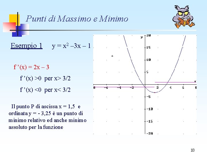 Punti di Massimo e Minimo Esempio 1 y = x 2 – 3 x Punti di Massimo e Minimo Esempio 1 y = x 2 – 3 x