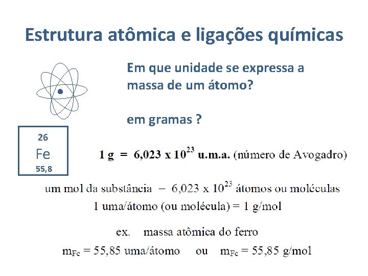 Estrutura atômica e ligações químicas Em que unidade se expressa a massa de um