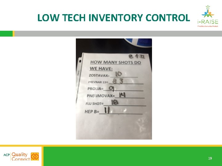 LOW TECH INVENTORY CONTROL 19 