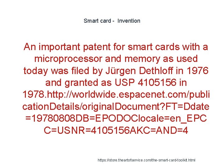 Smart card - Invention 1 An important patent for smart cards with a microprocessor