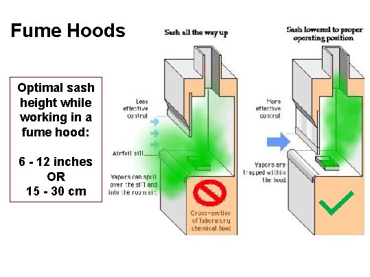 Fume Hoods Optimal sash height while working in a fume hood: 6 - 12