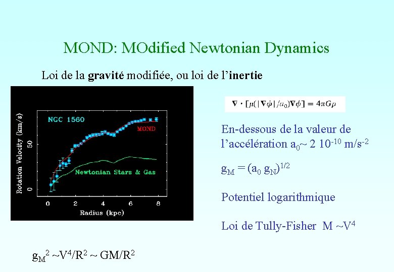 MOND: MOdified Newtonian Dynamics Loi de la gravité modifiée, ou loi de l’inertie En-dessous MOND: MOdified Newtonian Dynamics Loi de la gravité modifiée, ou loi de l’inertie En-dessous