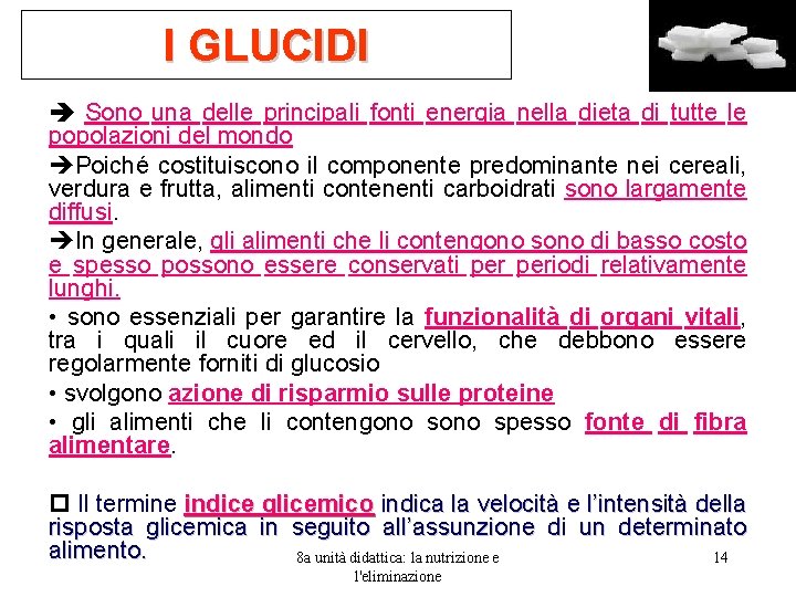 I GLUCIDI Sono una delle principali fonti energia nella dieta di tutte le popolazioni