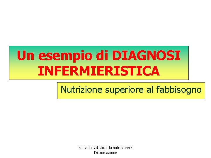 Un esempio di DIAGNOSI INFERMIERISTICA Nutrizione superiore al fabbisogno 8 a unità didattica: la