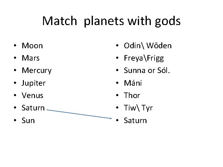 Match planets with gods • • Moon Mars Mercury Jupiter Venus Saturn Sun •