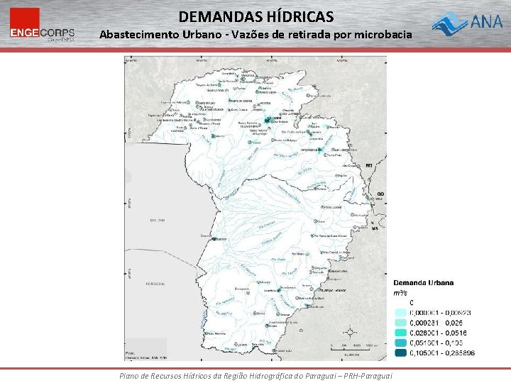 DEMANDAS HÍDRICAS Abastecimento Urbano - Vazões de retirada por microbacia Plano de Recursos Hídricos