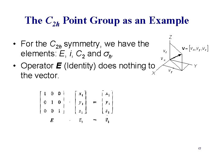 The C 2 h Point Group as an Example • For the C 2