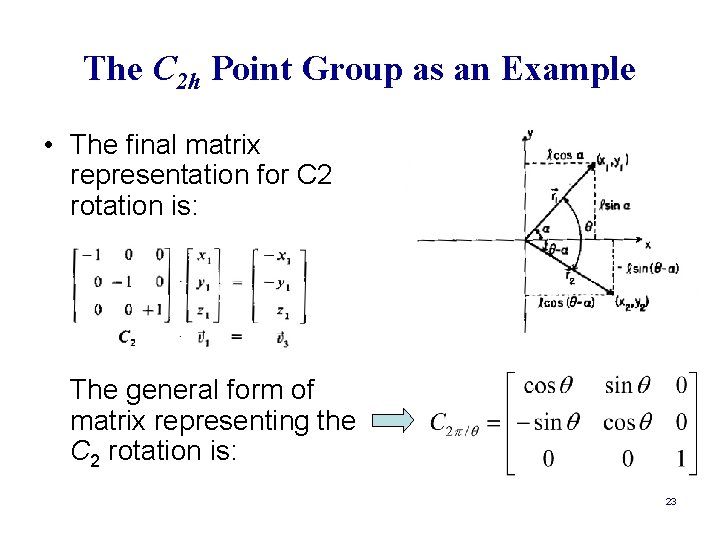 The C 2 h Point Group as an Example • The final matrix representation