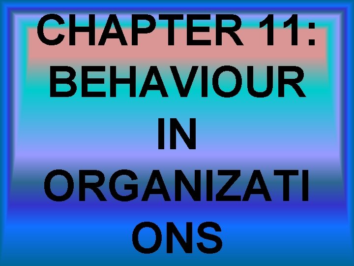 CHAPTER 11: BEHAVIOUR IN ORGANIZATI ONS 